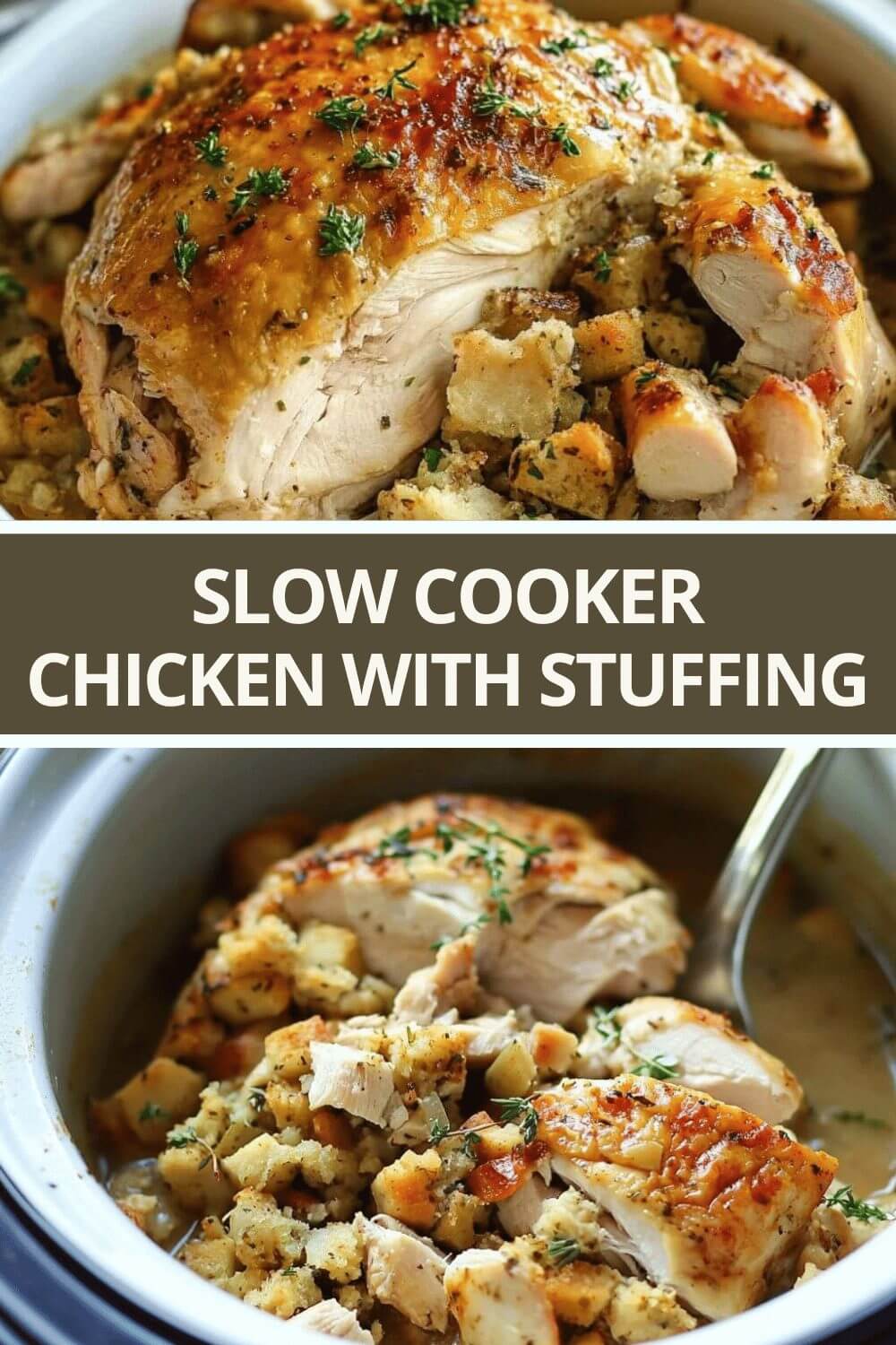 Dump 4 ingredients into a slow cooker. End result is a hearty, tasty chicken and stuffing