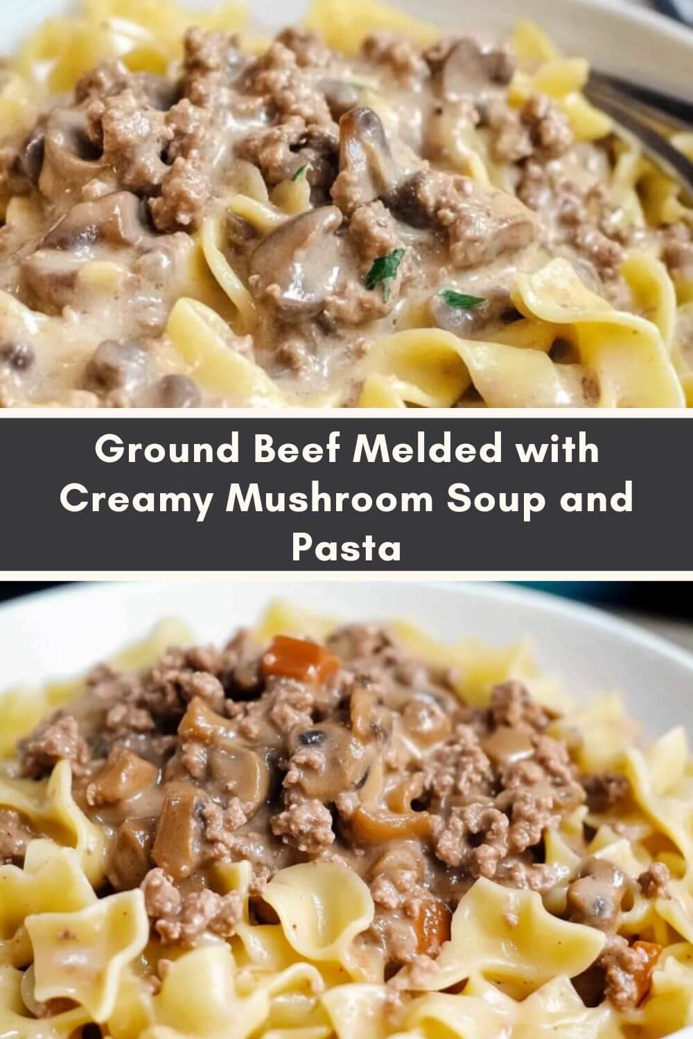 Ground Beef Melded with Creamy Mushroom Soup and Pasta