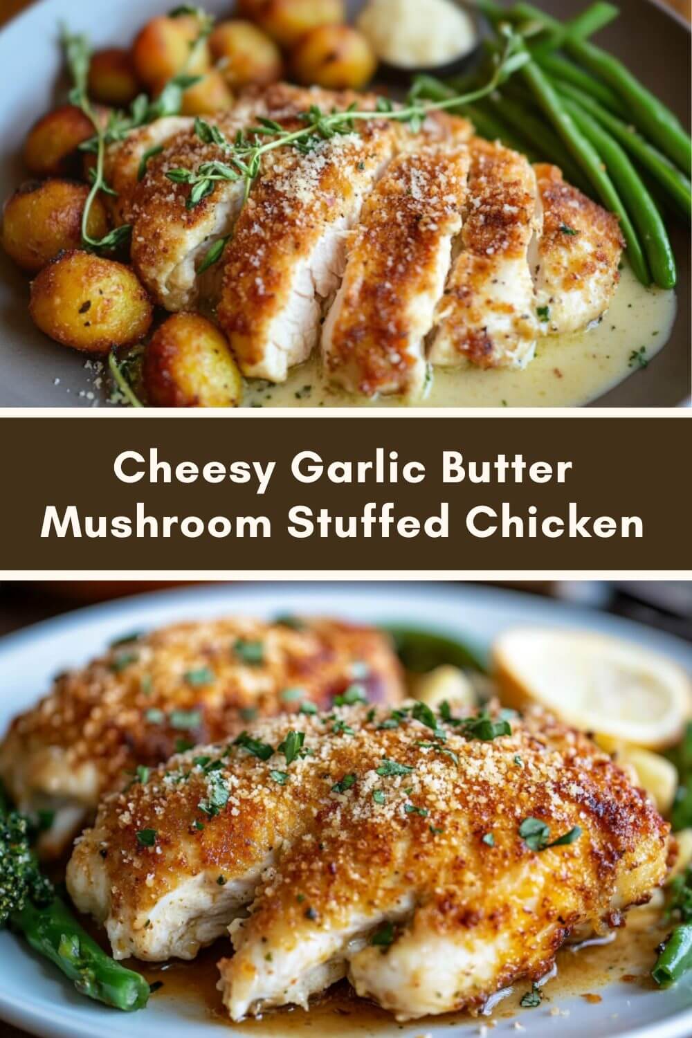 Cheesy Garlic Butter Mushroom Stuffed Chicken