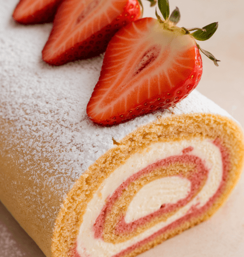 A Strawberries Cream Cake Roll