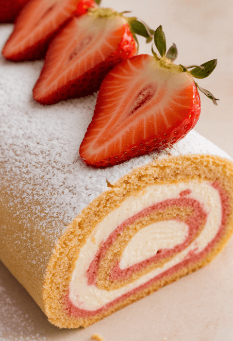 A Strawberries Cream Cake Roll