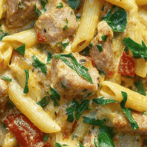 Creamy Tuscan Pork Pasta Skillet