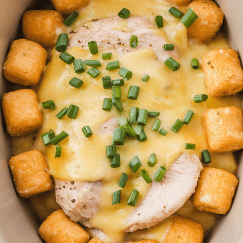 Crockpot Cheesy Chicken Tater Tot Casserole