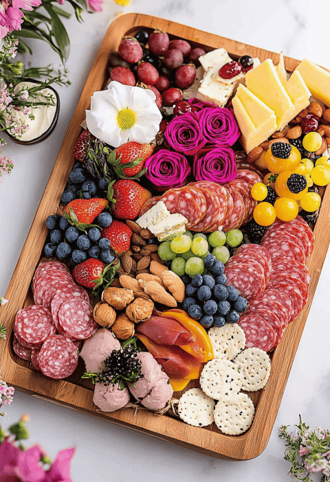 Mothers Day Charcuterie Board With Salami Roses