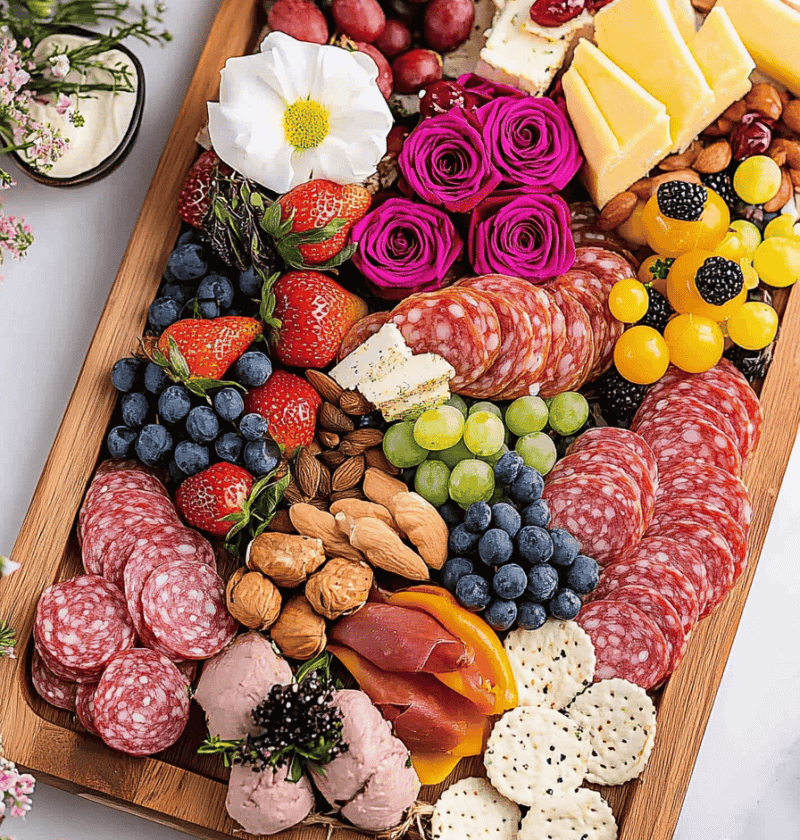 Mothers Day Charcuterie Board With Salami Roses