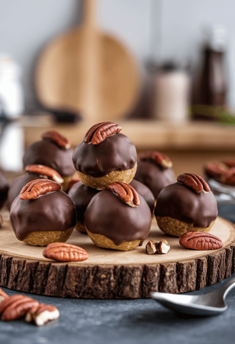 No Bake Pecan Pie Balls With Chocolate Coating
