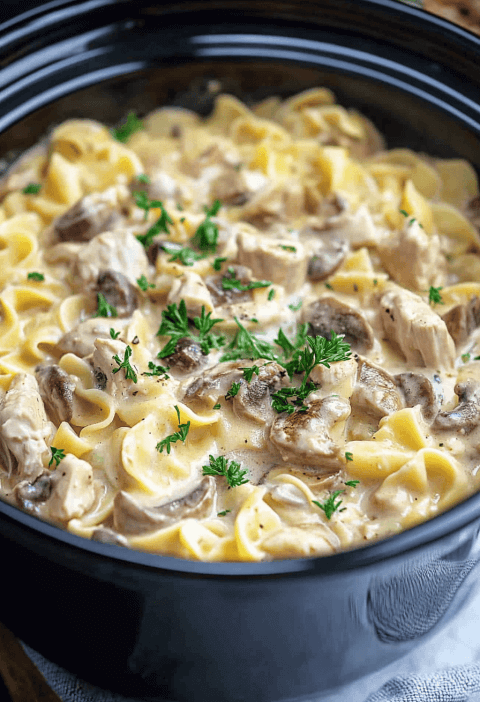 Slow Cooker Chicken Stroganoff