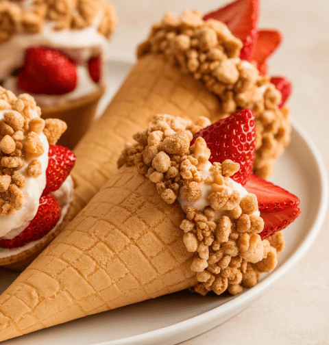 Strawberry Crunch Cheesecake Cones
