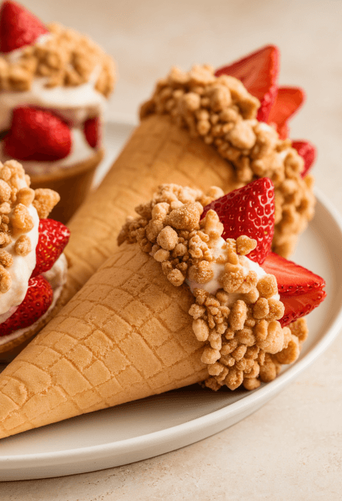 Strawberry Crunch Cheesecake Cones