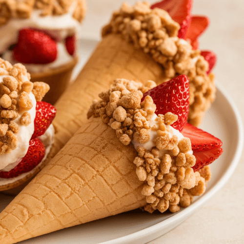 Strawberry Crunch Cheesecake Cones