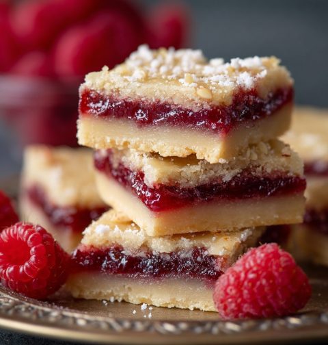 Raspberry Almond Shortbread Bars Recipe
