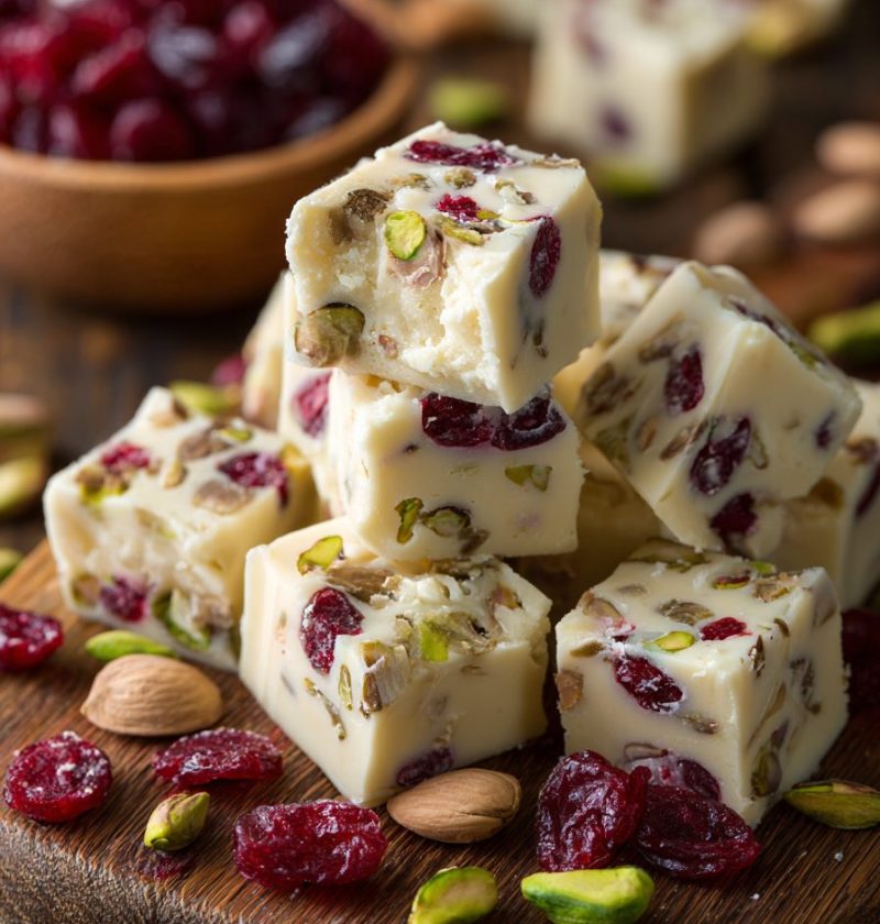 White Chocolate Cranberry Pistachio Fudge Recipe